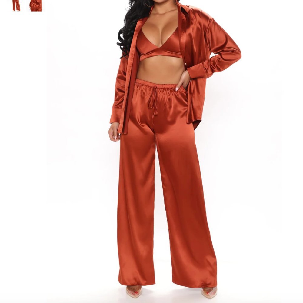3 piece satin set, M, rust